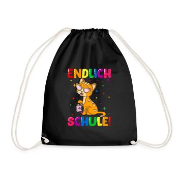 Endlich Schule Kätzchen Einschulung Schulkind - Turnbeutel - Schwarz - Vorne