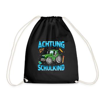 Einschulung Achtung Schulkind Geschenk Traktor - Turnbeutel - Schwarz - Vorne