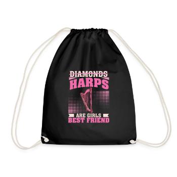 Harps Are Girls Best Friend Funny Harpist Harp - Drawstring Bag - black - Front