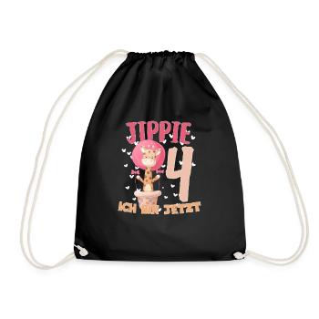 Jippie ich bin jetzt 4 Giraffe 4. Geburtstag - Turnbeutel - Schwarz - Vorne