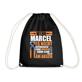 Vorname Marcel Name Geburtstag Geschenk - Turnbeutel - Schwarz - Vorne
