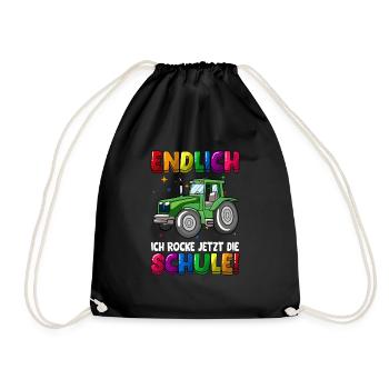 Endlich jetzt rocke ich die Schule Einschulung - Turnbeutel - Schwarz - Vorne