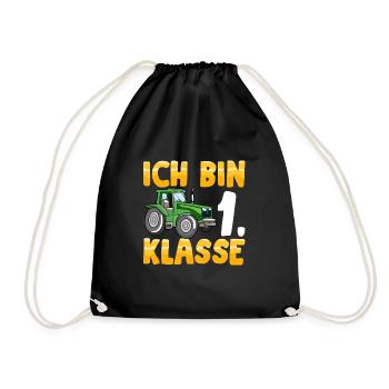 Ich bin 1. Klasse Einschulung Traktor - Turnbeutel - Schwarz - Vorne
