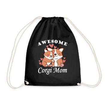 Ehrfürchtiger Corgi-Mutter-Sohn-Flaum-kawaii-Hund - Turnbeutel - Schwarz - Vorne