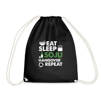 Eat Sleep Soju Hangover Repeat Funny Korean - Drawstring Bag - black - Front