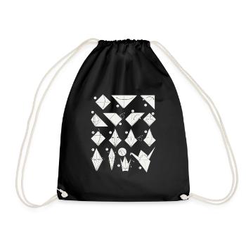 Origami Japanese Art Folding Crane Paper - Drawstring Bag - black - Front
