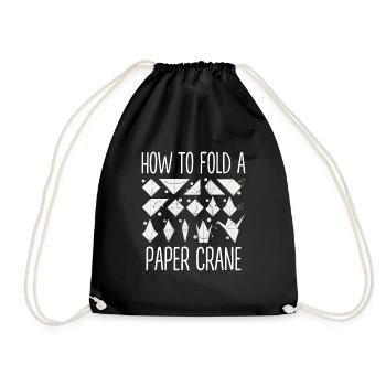 Origami Japanese Art Folding Crane Paper - Drawstring Bag - black - Front