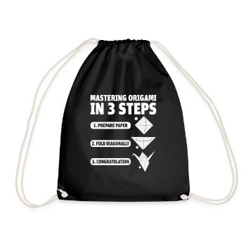 Origami Japanese Art Folding Crane Paper - Drawstring Bag - black - Front