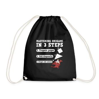 Origami Japanese Art Folding Crane Paper - Drawstring Bag - black - Front