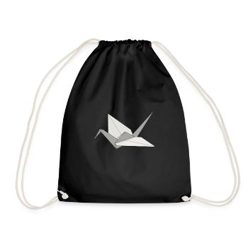 Origami Japanese Art Folding Crane Paper - Drawstring Bag - black - Front