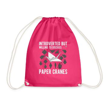 Origami Japanese Art Folding Crane Paper - Drawstring Bag - fuchsia - Front