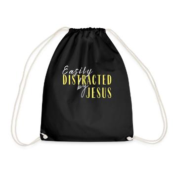Easily distracted by Jesus' Bible of Faith quote - Drawstring Bag - black - Front