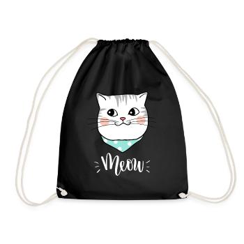Cute Kawaii Funny Cat Saying Meow - Drawstring Bag - black - Front