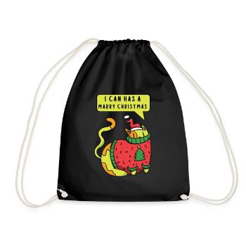 I can have a happy Christmas cat garland - Drawstring Bag - black - Front