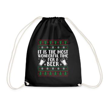 Christmas Beer Beer Christmas Funny Beer Glass - Drawstring Bag - black - Front