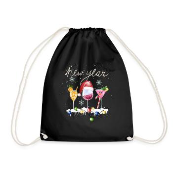 New Year Cocktails Winter Snowflakes - Drawstring Bag - black - Front