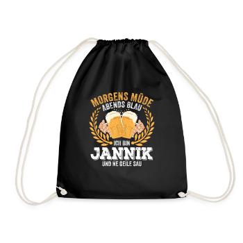 Jannik Vorname Name Geburtstag Bier saufen - Turnbeutel - Schwarz - Vorne