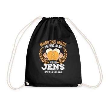 Jens Vorname Name Geburtstag Bier saufen - Turnbeutel - Schwarz - Vorne