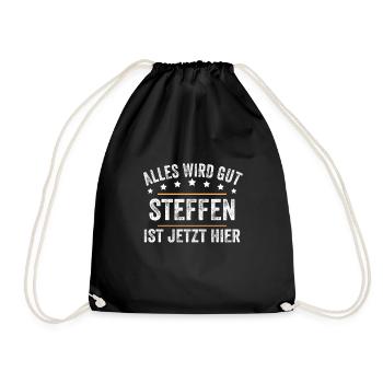 STeffen Vorname Name Geburtstag - Turnbeutel - Schwarz - Vorne