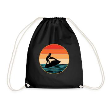 Vintage Retro Jet Wasserski Sonnenuntergang Wasser Silhouett - Turnbeutel - Schwarz - Vorne