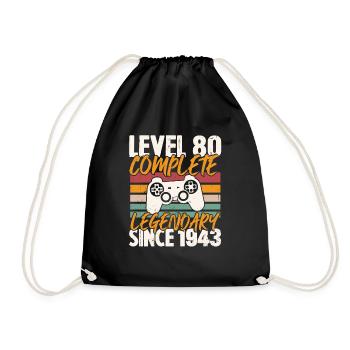 Birthday Present, Level 80 Complete 1943 - Drawstring Bag - black - Front