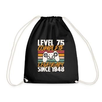 Birthday Present, Level 75 Complete 1948 - Drawstring Bag - black - Front