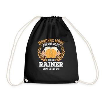 Rainer Vorname Name Geburtstag Bier saufen - Turnbeutel - Schwarz - Vorne