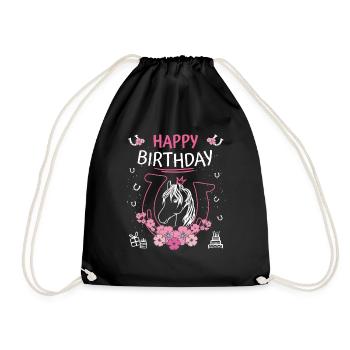 Horses Birthday - Girls Ride Horseshoes - Drawstring Bag - black - Front