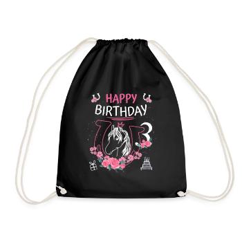 Horse Birthday - Girls Ride Horseshoe 3 - Drawstring Bag - black - Front