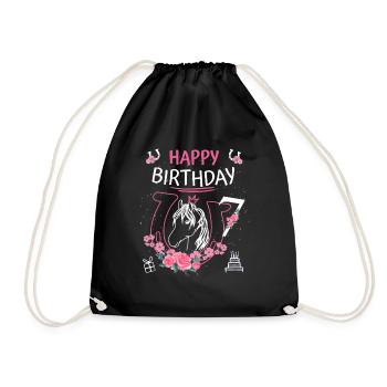Horse Birthday - Girls Riding Horseshoes 7 - Drawstring Bag - black - Front