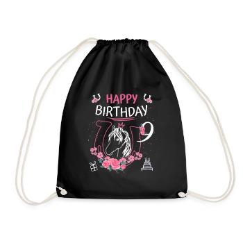Horse Birthday - Girls Riding Horseshoes 9 - Drawstring Bag - black - Front