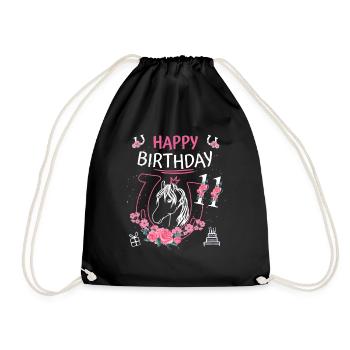 Horse Birthday - Girls Riding Horseshoes 11 - Drawstring Bag - black - Front