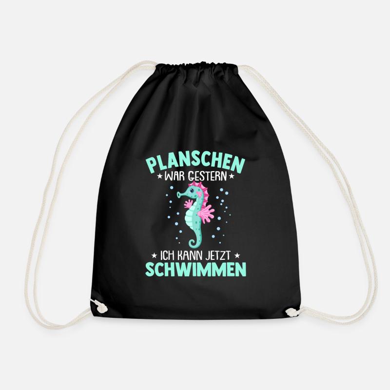 Seepferdchen Abzeichen Seepferdchen bestanden - Turnbeutel - Schwarz