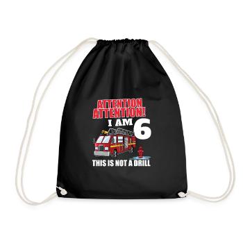 Attention I'm 6 Feuerwehrmann Feuerwehrauto 6 - Turnbeutel - Schwarz - Vorne
