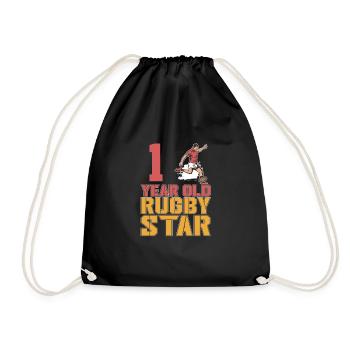 Rugby Football Star 1 Year Old 1st Birthday - Drawstring Bag - black - Front