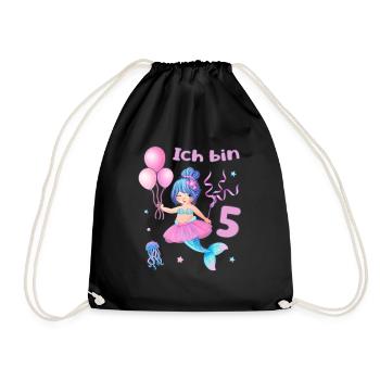 Meerjungfrau Ballerina Geburtstag Mädchen 5 Jahre - Turnbeutel - Schwarz - Vorne