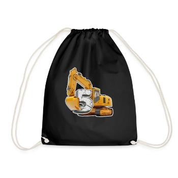 5. Geburtstag Baustelle Bagger Baustelle Geschenk - Turnbeutel - Schwarz - Vorne