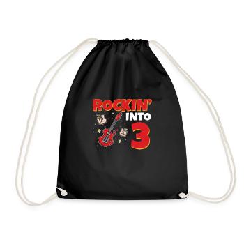 Rockin Into 3 star Guitar 3 Year Old 3rd Birthday - Drawstring Bag - black - Front