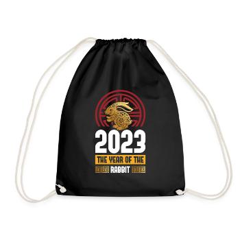 2023 Das Jahr des Kaninchens Chinesischer Tierkreis - Turnbeutel - Schwarz - Vorne