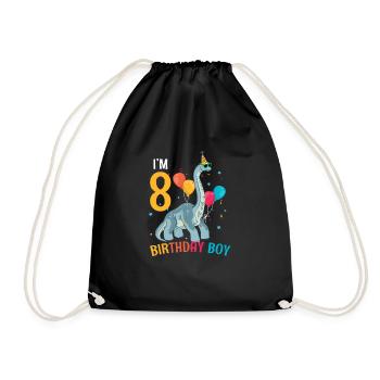 I'm 8 Birthday Boy Brachiosaurus 8 Year Old 8th - Drawstring Bag - black - Front