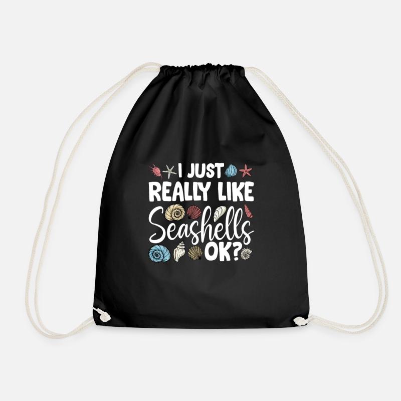 Collecting shells on the beach Shell collectors - Drawstring Bag - black