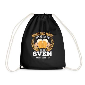 Sven Vorname Name Geburtstag Bier saufen - Turnbeutel - Schwarz - Vorne