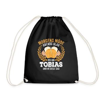 Tobias Vorname Name Geburtstag Bier saufen - Turnbeutel - Schwarz - Vorne