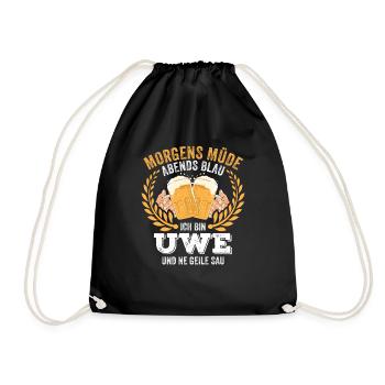Uwe Vorname Name Geburtstag Bier saufen - Turnbeutel - Schwarz - Vorne