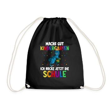 Machs gut Kindergarten ich rocke die Schule Dino - Turnbeutel - Schwarz - Vorne