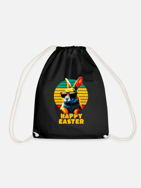 Cool Rabbit - Happy Easter - Drawstring Bag - black