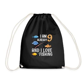 I Am Already 9 And I Love Fishing 9 Year Old 9th - Drawstring Bag - black - Front