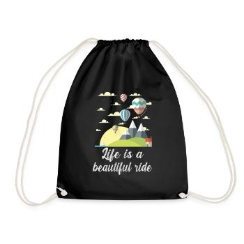 Heißluftballon & Ballon Fahrer Geschenk - Turnbeutel - Schwarz - Vorne