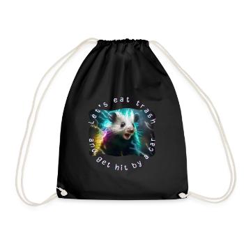Opossum Meme Let's Eat Trash And Get Hit By A Car - Drawstring Bag - black - Front