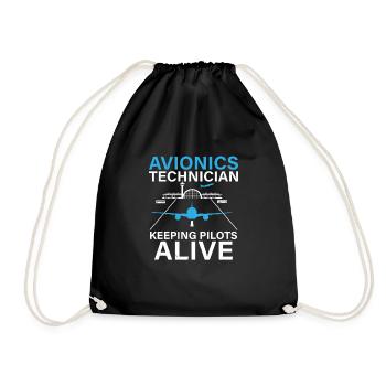 Funny avionics technician who supervises the pilot on - Drawstring Bag - black - Front